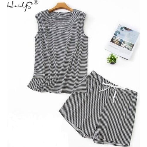 Summer Loungewear Womens Pijamas Cotton Shorts Cotton Stripe Suit Sleepwear Ladies Korean Pajamas Fashion Woman Pyjama Set