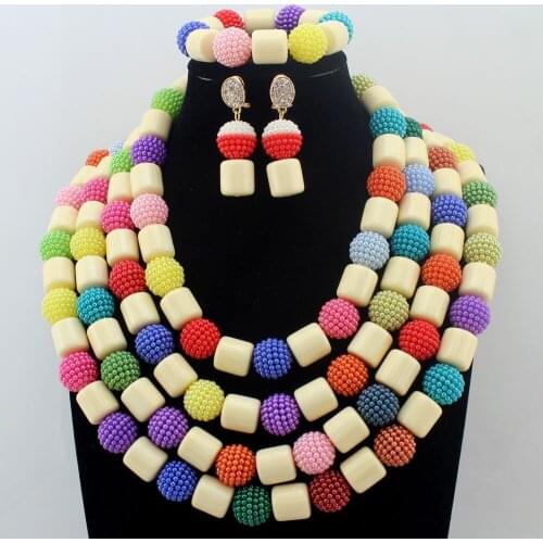 Trendy New Design African White Coral Beads Jewelry Set Nigerian Wedding Beads Jewelry dubai beaded Ball necklace Set W13696