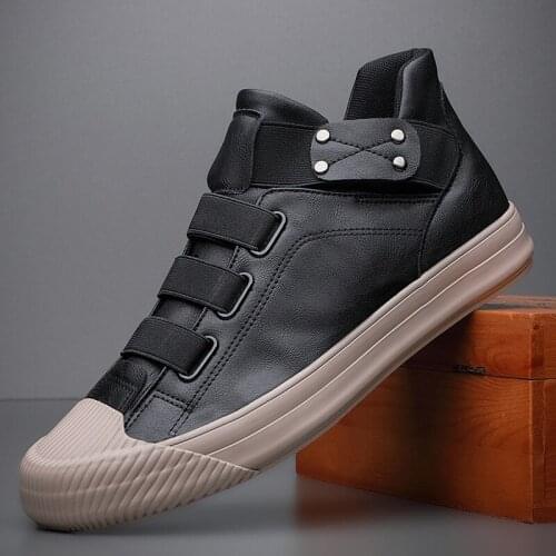 Mens Casual Shoes PU Leather Lace Up Male Sneakers Solid Color Breathable Mens Vulcanize Shoes A32-61