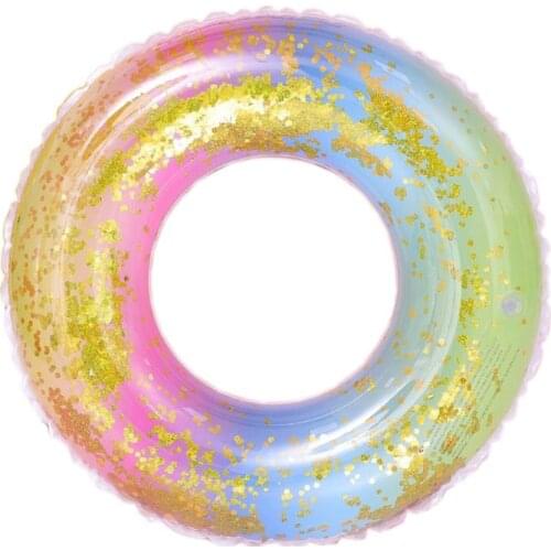 Gitter Sequins Rainbow Gradient Inflatable Swimming Ring Pool Float Water Circle