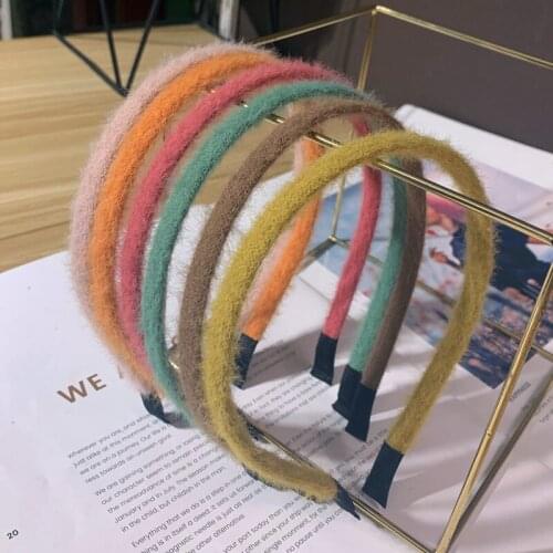 Small Fresh Korean Knitted Wool Hair Hoop Superfine Thin Mohair Wash Face Hairband Women Solid Color Headband Hair Accessories