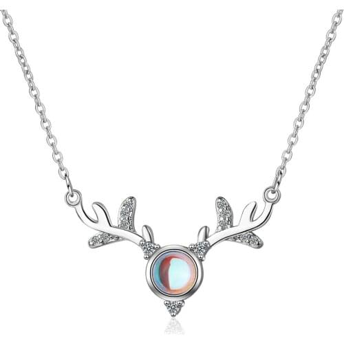 2021 New Fashion Plating 925 Sterling Silver Elk Micro Inlaid Necklace Artificial Moonstone Mesh Red Jewelry Fashion Trend