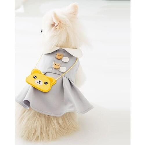 Dog Cat Princess Dress Spring Summer Thin Breathable Cute Sleeveless Mini Dress Pet Clothes with bear Bag Puppy Teddy Vest Skirt
