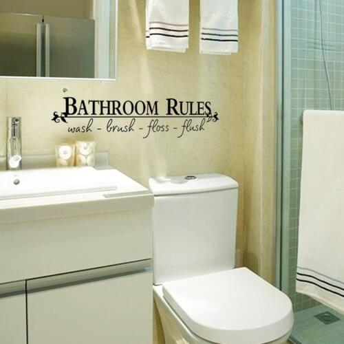 Bathroom Rules Words Wall Stickers PVC English Letter Quotes Wall Decals for Door Room Bathroom Decor