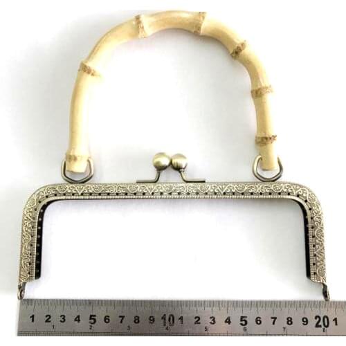 20.5cm bronze color knurling purse frame with bamboo handle women DIY bag making metal clasp 3pcs/lot