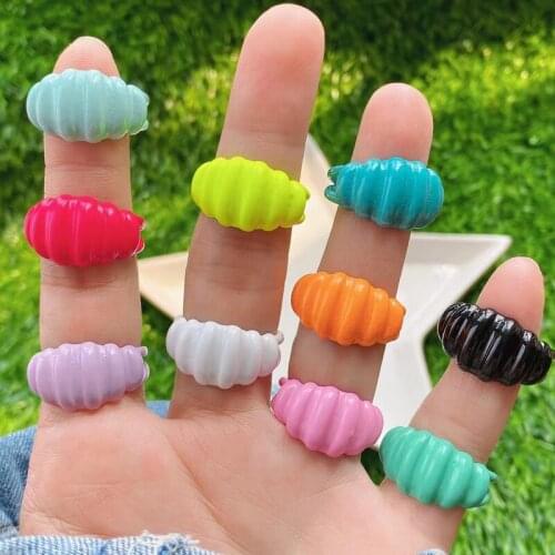 10Pcs Multicolor Enamel Band Rainbow Ring Adjustable Black Pink Green White Yellow Neon Enameled Painted Ring