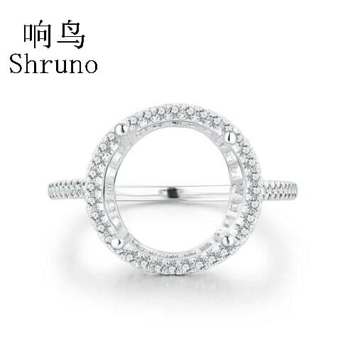 Shruno Sterling Silver 925 Natural Diamond Engagement Wedding Ring Setting Fit Round 11mm to 12mm Semi Mount Ring