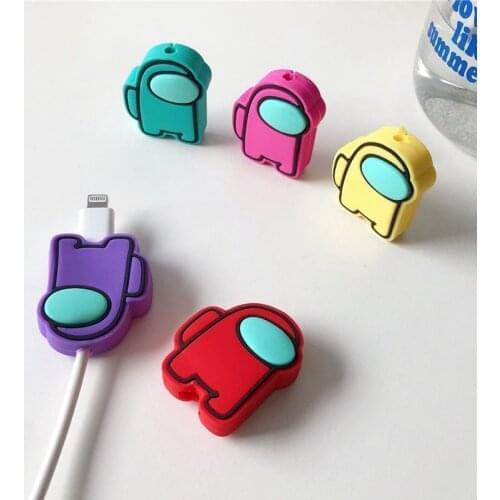 10Pcs Silicone Cute Big Head Doll Cartoon Character Cable-Winder USB Data Line Protector Cord Cover Decorate Accessories