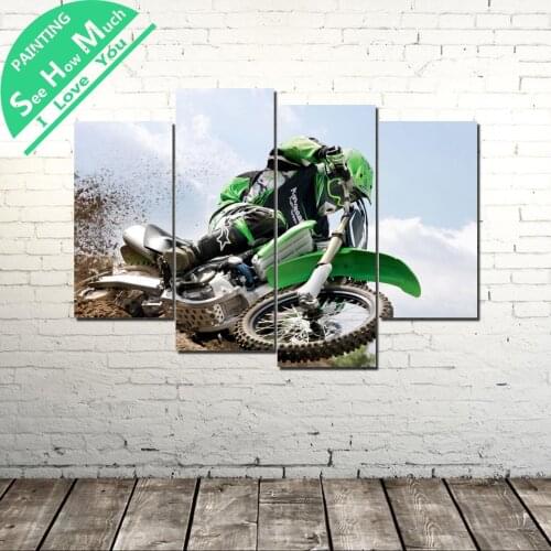 4 Piece Racing Modern Wall Painting Posters and Prints Picture Canvas Painting Framed Decorative Pictures for Living Room