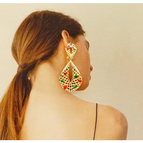 Wedding Drop Earrings Drop Earring Gold Color Hollow Out Metal Pendant Indian Jewelry Gift 2021