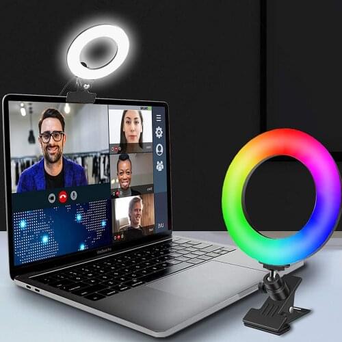 20cm LED Ring Light Dimmable RGB Video Lights With Clamp Mount Photography Studio Fill Lamps for Live Streaming/Video Shooting