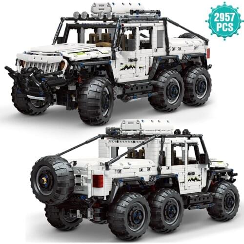 Technical Expert Famous Racing Car Building Blocks White Off-road Vehicle Model Bricks Assembly Toys For Children Boys