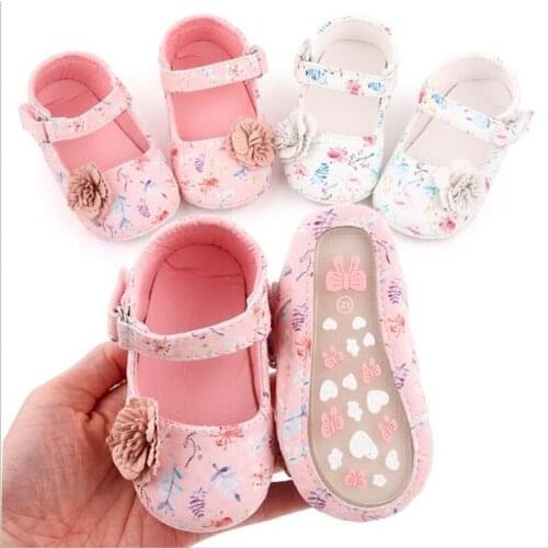 Cute Flower Baby Shoes Rubber Soft Sole Infants PU First Walkers Fashion Spring Autumn Newborn Girls Princess Shoes
