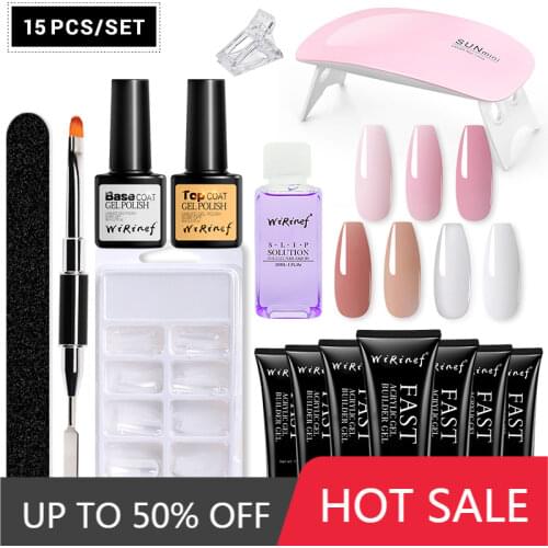 WiRinef 15ml Poly Extension Nail Gel Set UV Fast Builder Gel Quick Hard Gel Jelly Acrylic Crystal Nail Gel Polish