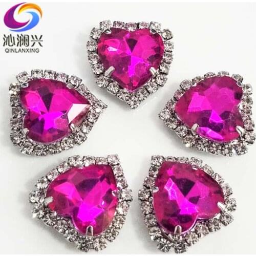 Factory sales Rose red heart shape high-quality Crystal glass buckle,silver base sew on rhinestones Diy/jewelry accessories