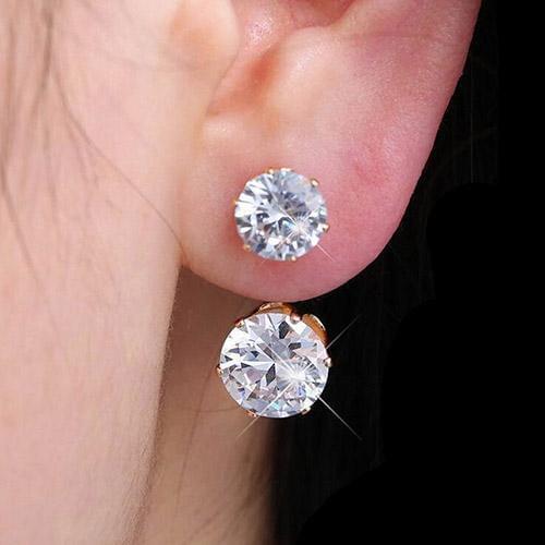 Fashion Women Drop Ear Studs Jewelry Double Rhinestone Ear Jacket Earrings Gift
