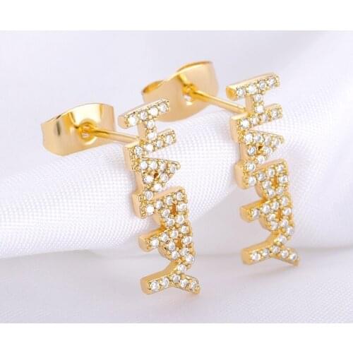 HAPPY Letter Zircon earrings Cubic Zirconia Stones for Women Girls European And American Luxury Earrings Jewelry Fashion Jewelry