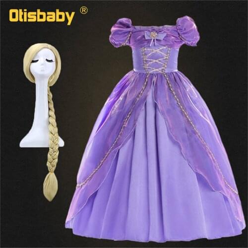 Halloween Carnival Christmas Dress The Tangled Girls Rapunzel Dress Children Party Ball Gown Princess Sofia Costume Cosplay Wig