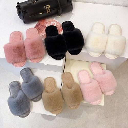 Winter womens house slippers faux fur fashion warm shoes woman slippers slippers black pink comfortable home furry slippers