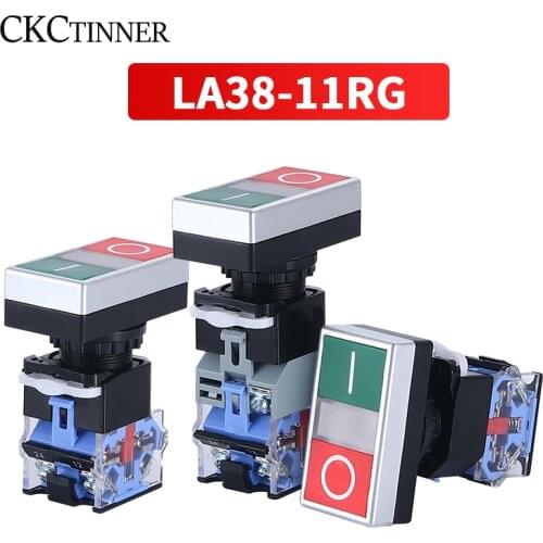 1PCS LA38-11RG Double Button Reset Button Switch With Light Start Stop Switch 22MM Red Green Double Button