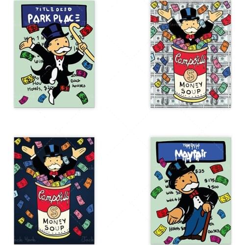 100 Dollar Campbells Money Soup Monopoly Canvas, Mr Monopoly Wall Art, Monopoly, Money Print, Statement Canvas, Home Decor