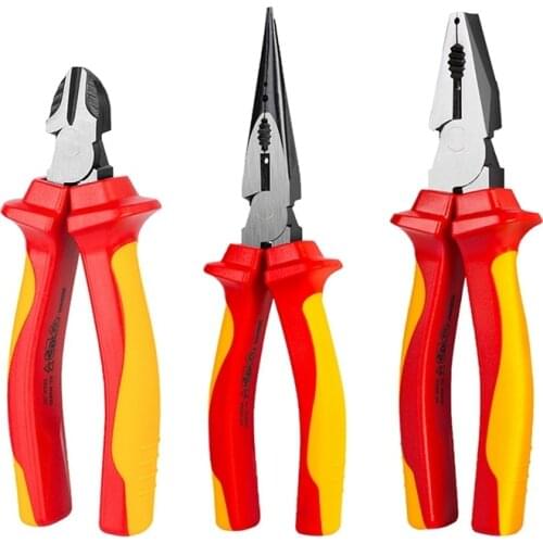 1000V Insulating Pliers VDE Wire Stripper Diagonal Pliers Needle Nose Pliers Cr-Mo Insulation Saves Effort Pliers Electrician