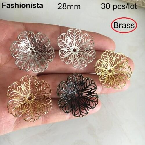 30 Pcs -28mm Filigree Flower Brass Bead Caps,Bowl Shape Flower Bead Cap,6 Petal Brass Flowers,Metal Filigree Jewelry Supplies