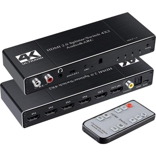 4 in 2 Out 4x2 HDMI2.0 Switch Audio & ARC 3.5mm Earphone Jack And Optical Coaxial x 1 R/L Audio