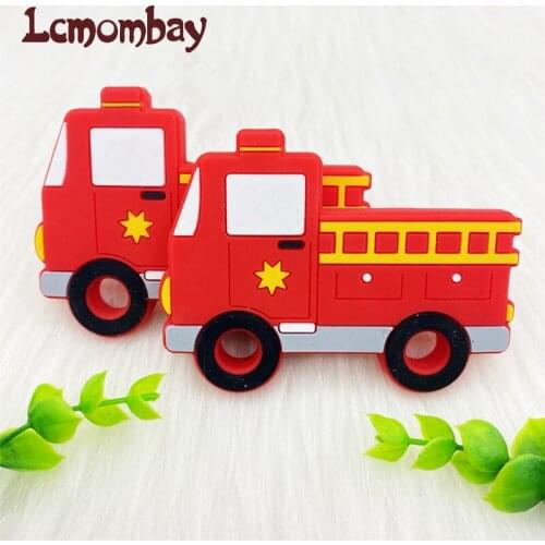 5/10/20/50pcs BPA Free Silicone Teether Fire Fighting Trucks teether Beads DIY Baby Teething Necklace Toy