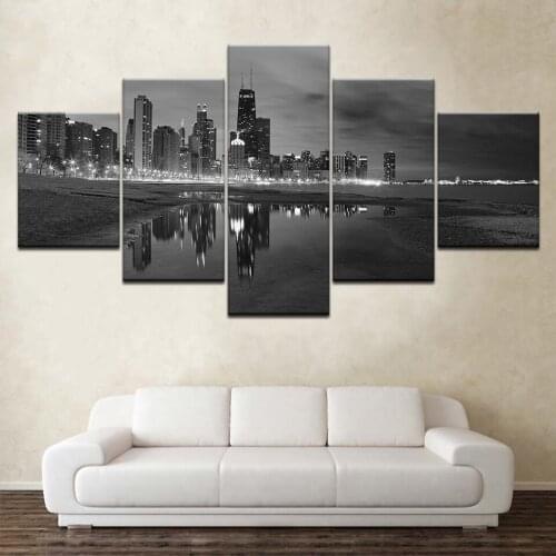 5 Piece Canvas Art Chicago city free shipping Wallpapers modern Modular Poster art Canvas painting for Living Room Home Decor