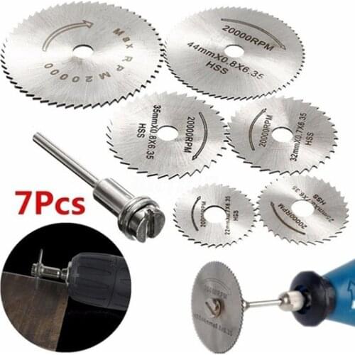 7pcs Metal Slice Cutting Disc Discs Disc Drill Blades and Mandrel Disc Cutting HSS Mini Circular Saw Set Rotary Tool for Dremel