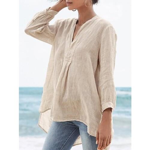 Plus Size 5XL Blouses Women Solid V-neck Irregular Hem 2021 Summer Clothing Casual Undefined Long Sleeve Shirt and Blouse Traf