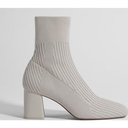 2021 Autumn Ankle Boots Women Thick-heeled High Heels Martin Boots British Style Stretch Knit Socks Boots Shoes Woman Botas