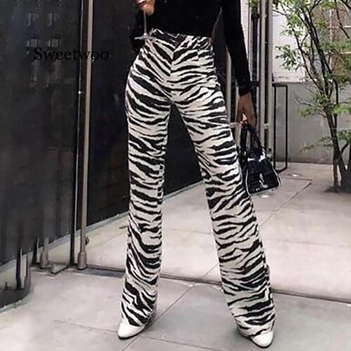 Fashion Print Wide Leg Pants Women Fall Winter Casual Trousers Sexy High Waist Bell Bottom Pants
