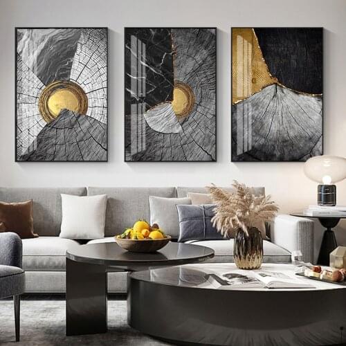 Black Gold Rough Organic Texture of Tree Rings Canvas Poster and Print Paintings Wall Art Pictures for Living Room Home Decor