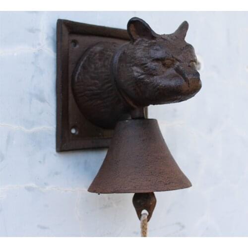Cast Iron Cat Head Door Bell Doorbell Wall Mounted Bell Ornate Rustic Cottage Patio Garden Farm Country Barn Decor Animal Brown