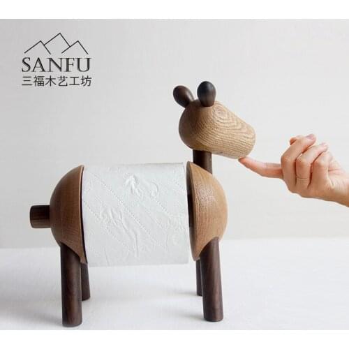 Pure solid wood pony paper towel holder wool donkey paper roll holder black walnut lamb paper towel oak animal