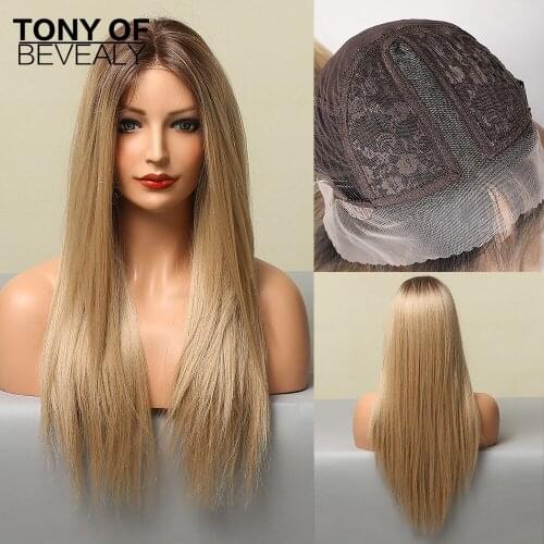 Long Straight Blonde Lace Wigs Middle Part for African American Women Lace Baby Hair Heat Resistant Lace Front Synthetic Wigs