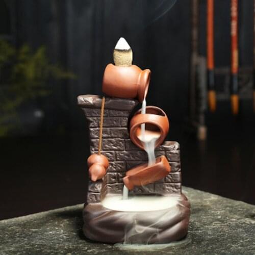 Porcelain Wall Incense Burner Backflow Tower Cones Sticks Holder Waterfall Incense Censer Home Decor Gift Artwork Statue and 10