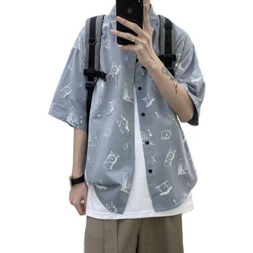 Main push spot!!Original Hong Kong style summer printed shirt with short sleeves