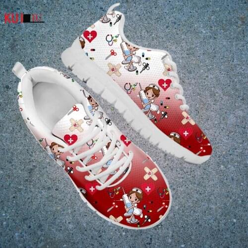 KUILIU Gradient Nurse Cartoon Shoes Women Flats Sneakers Brand Casual Air Mesh Female Outdoor Sport Shoes Running Platform