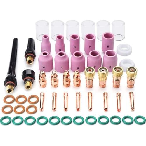 55Pcs Tig Welding Accessories Kit Heat-Resistant Stubby Gases Lens Glass Cup Alumina Nozzle Set for WP-17/18/26 Welding Kit