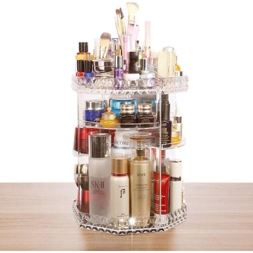 Cosmetic Storage Box Transparent Acrylic Rotary Storage Rack Desktop Skin Care Dresser Bins