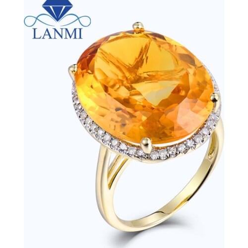 Vintage Oval 16x21mm Solid 14kt Yellow Gold 19.84Ct Yellow Citrine Wedding Ring