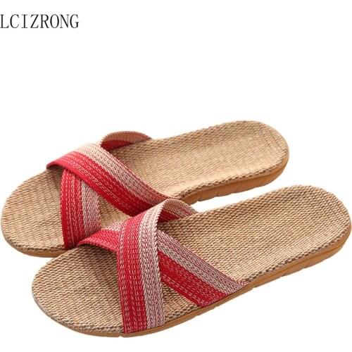 LCIZRONG 2020 Home Slippers For Women Large Size Comfortable Beach Slippers Couple Women Men Linen Indoor Shoes