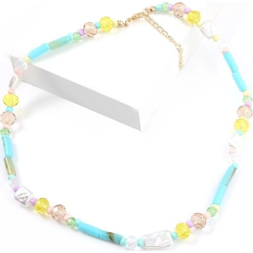 Summer Bohemia Colorful Resin Beaded Chain Necklaces femme collares Beach Party Jewelry Fashion Statement Necklace For Women