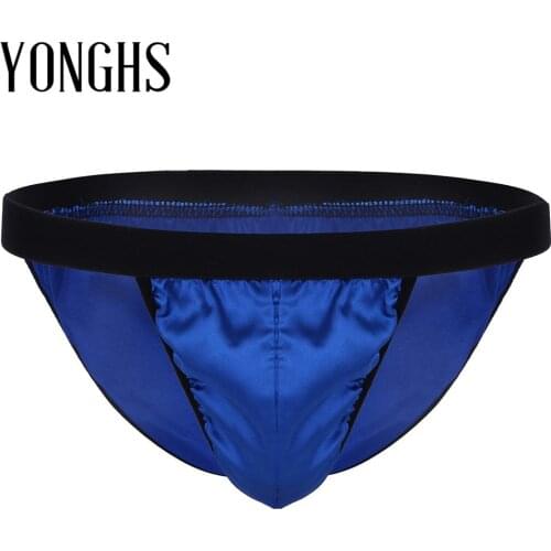 Mens Lingerie Sissy Satin Panties Shiny Fabric Bulge Pouch Sexy Underpants Low Rise High Cut Bikini Briefs Erotic Male Underwear