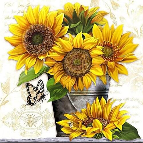Sunflower Butterfly DIY Embroidery 11CT Cross Stitch Kits Craft Needlework Set Printed Canvas Cotton Thread Home Decoration