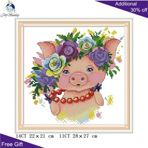 Joy Sunday Pretty Pig Cross Stitch DA275 14CT 11CT Counted and Stamped Pretty Pig Wholesale Joy Sunday Cross Stitch Kits