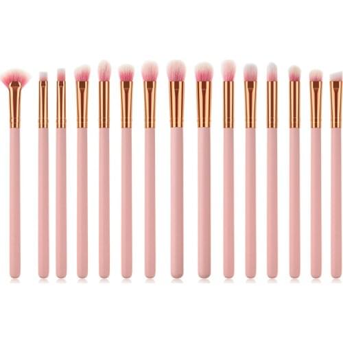 15PCS Makeup Brushes Set Pink Handle Blending Blush Eye Shadow EyeBrow Lip Face Make Up kabuki Brush Kit T15017